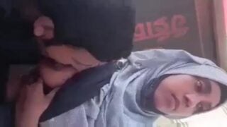 Muslim hijab girl boob sucked cafe lusty boyfriend